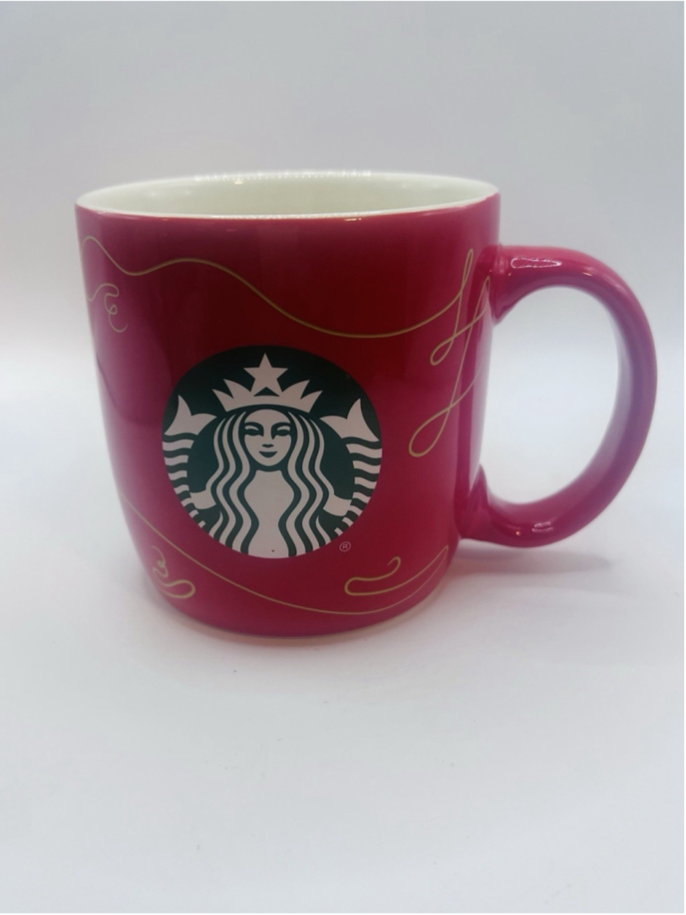 Starbucks 2020 Large Christmas Coffee Tea Mug Red Gold Swirls 18 oz. Siren Logo